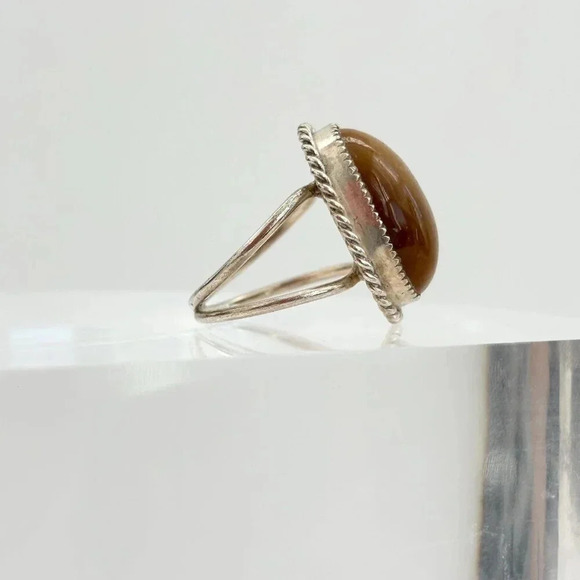 Honey Gold Natural Stone Rope Sterling Silver Unisex Cabochon Ring - sz 5.25 - Picture 4 of 10